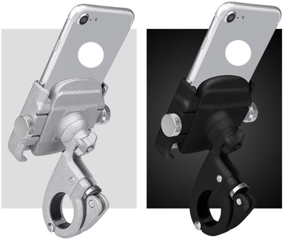 INF Support téléphone en alliage d'aluminium pour rétroviseur de moto, largeur réglable et rotation à 360° Argent