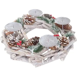 ADVENTSKRANZ RUND HOLZ OHNE KERZEN Weiß