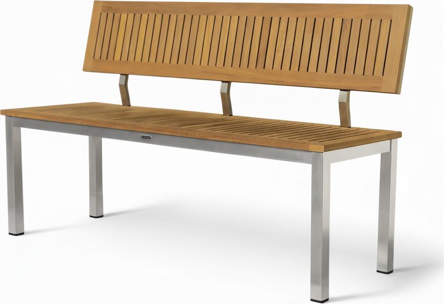 ALEOS. Designer Gartenbank 2-Sitzer Bank 140 cm ohne Armlehnen - Hochwertiger Materialmix Edelstahl & Teakholz A-Grade, sehr robust Outdoor Terrasse & Garten, Gastroqualität