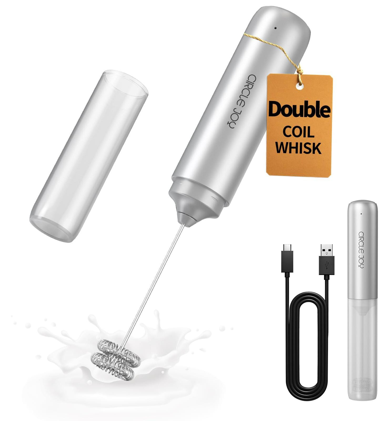 Dripio Melkschuimer met USB-C, dubbele roerstaaf en 10W vermogen, roestvrij staal