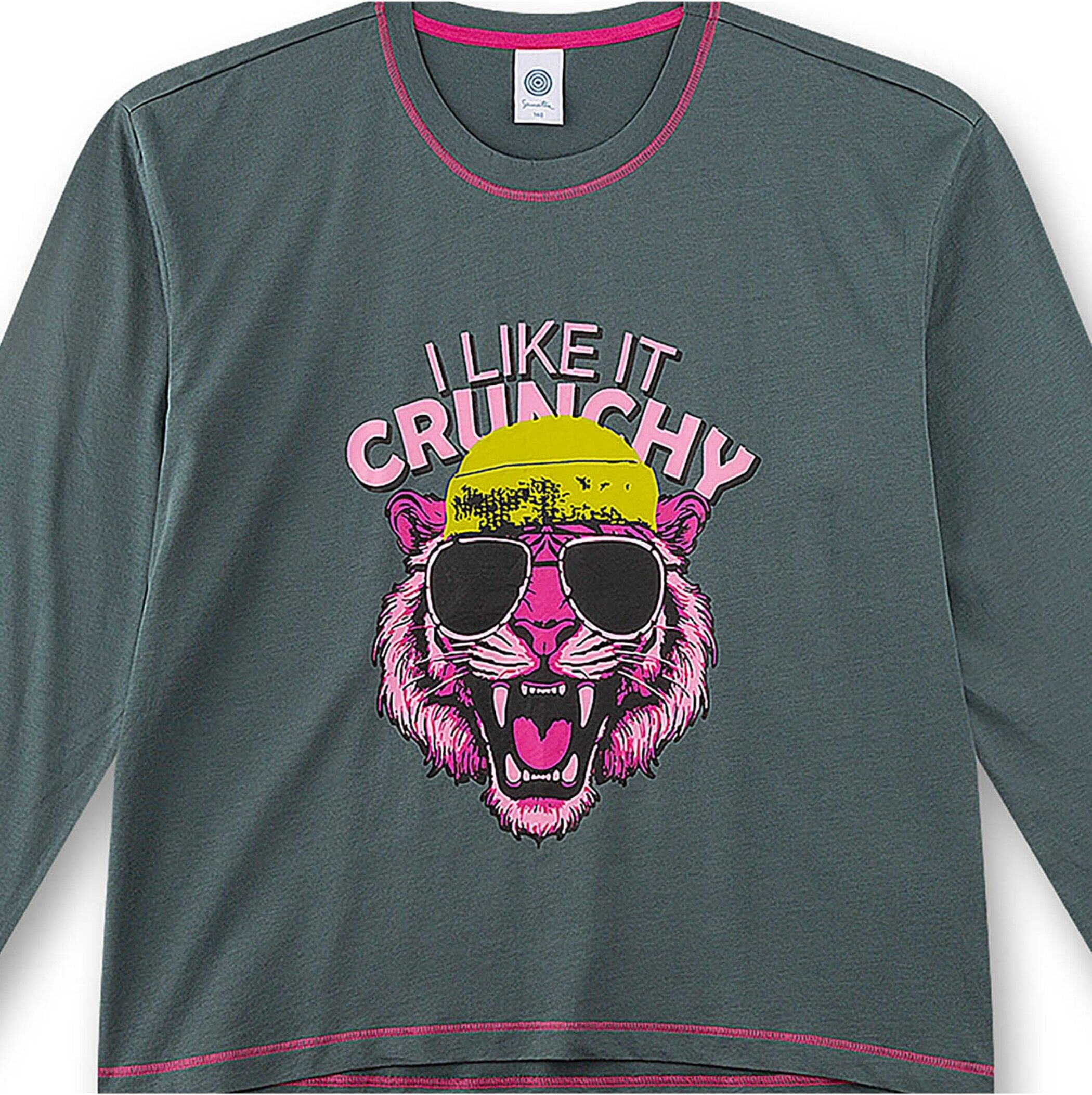 Schlafanzug SANETTA "Pyjama Pyjama Teenager lang I like it crunchy 1er Pack", Mädchen, Gr. 164, grün, Obermaterial: 100% Baumwolle CO., Homewear-Sets Schlafanzug