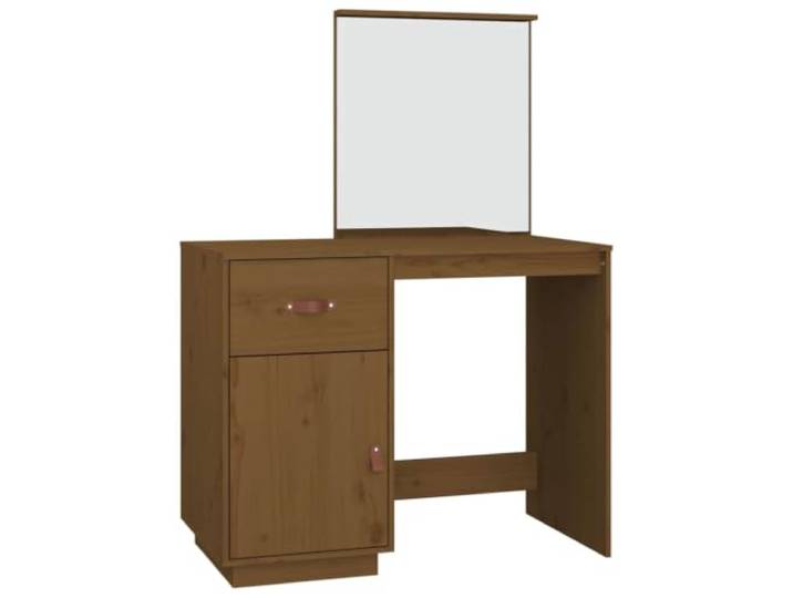 Xhnifbn Schminktisch Massivholz Kiefer mit Spiegel Honigbraun 95x50x134 cm Eleganter Frisiertisch fürs Schlafzimmer mit integriertem Acrylspiegel, praktischer Tür und Fach für Kosmetikartikel.