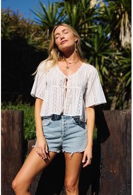 O'Neill s Loni Eyelet Top in White, Size Small
