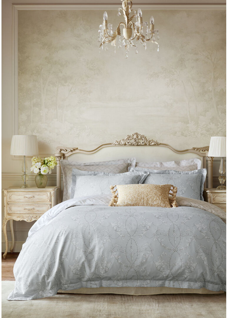 Historic Royal Palaces Bedding Blue Damask Double Duvet Cover Set + 2 Standard Pillowcases