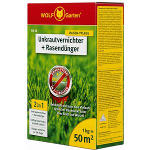 Wolf-Garten Unkrautvernichter 2-in-1 plus Rasendünger SQ 50, anwendungsfertiges Granulat, bis zu 50 m², 1 kg
