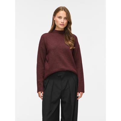 Strickpullover VILA "VIAYLIN HIGHNECK L/S KNIT TOP/PB", Damen, Gr. S, braun (port royale detail:weiß binder), Strick, Obermaterial: 97% Polyester, 3% Elasthan, normal, Pullover Strickpullover, Materialmix