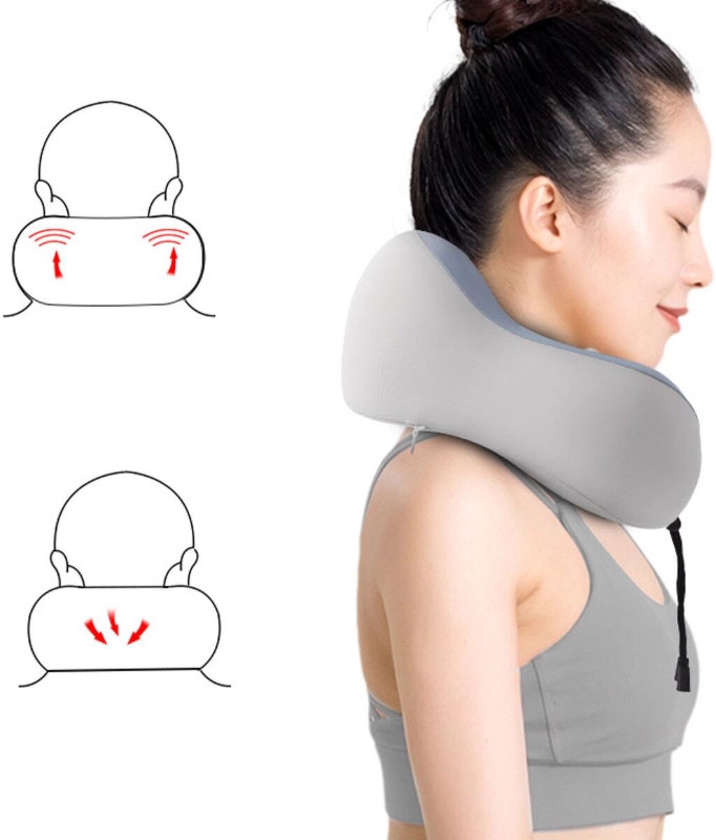 INF Ice-Silk Memory-Schaum U-förmiges Nackenkissen mit Leder-Aufbewahrungstasche — Kühlende ergonomische Zervikalstütze für Grau
