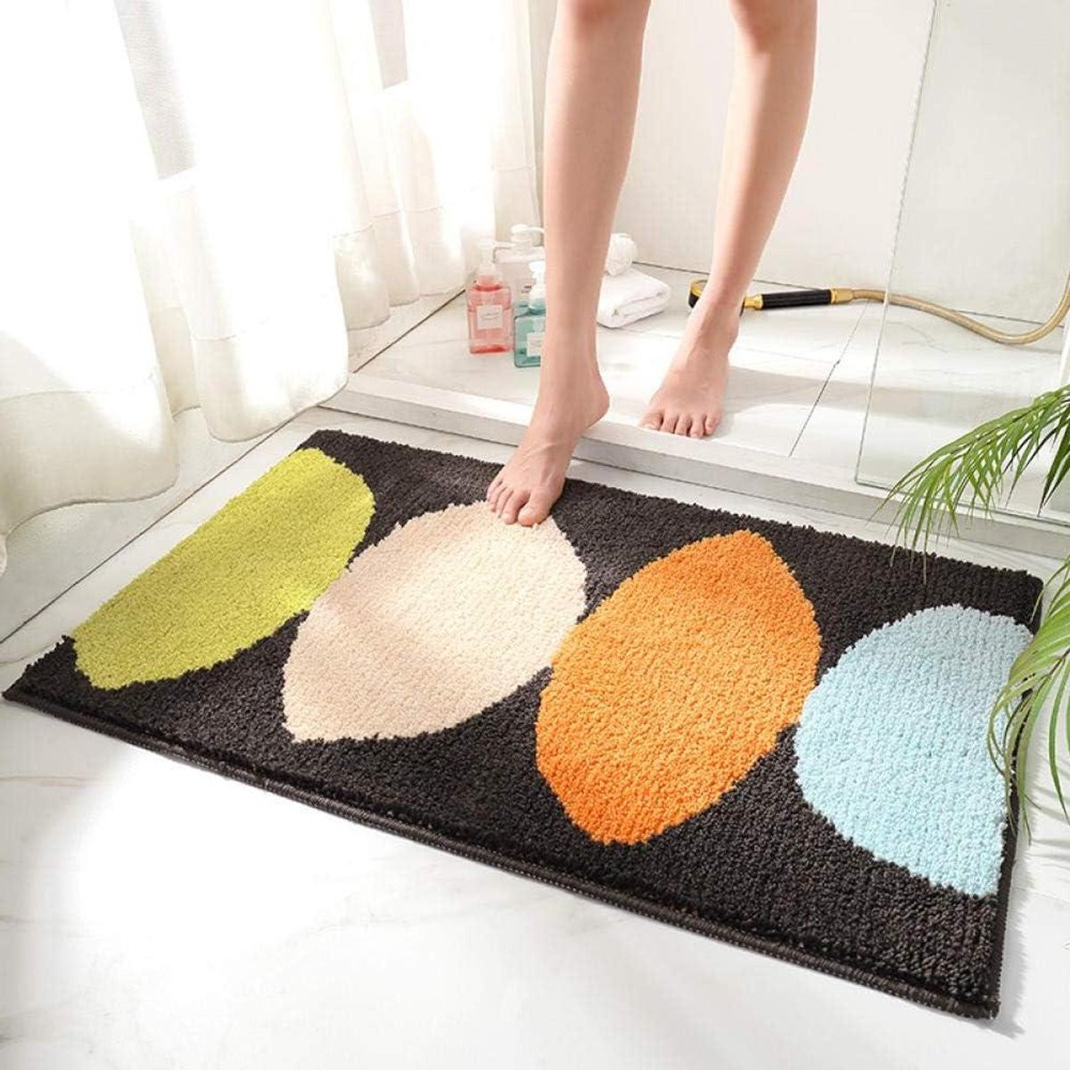 Antislip badkamermat van zachte microfiber in geel groen beige