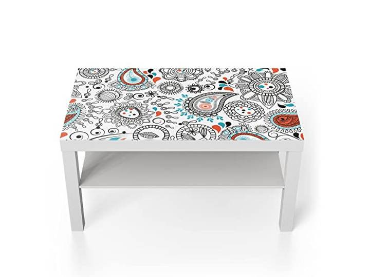 DEQORI Glastisch weiß groß 90x50 cm Motiv Modernes Paisleymuster ausgefallener Beistelltisch aus Glas Hochglanz Couchtisch fürs Wohnzimmer moderner Couch Tisch mit Design