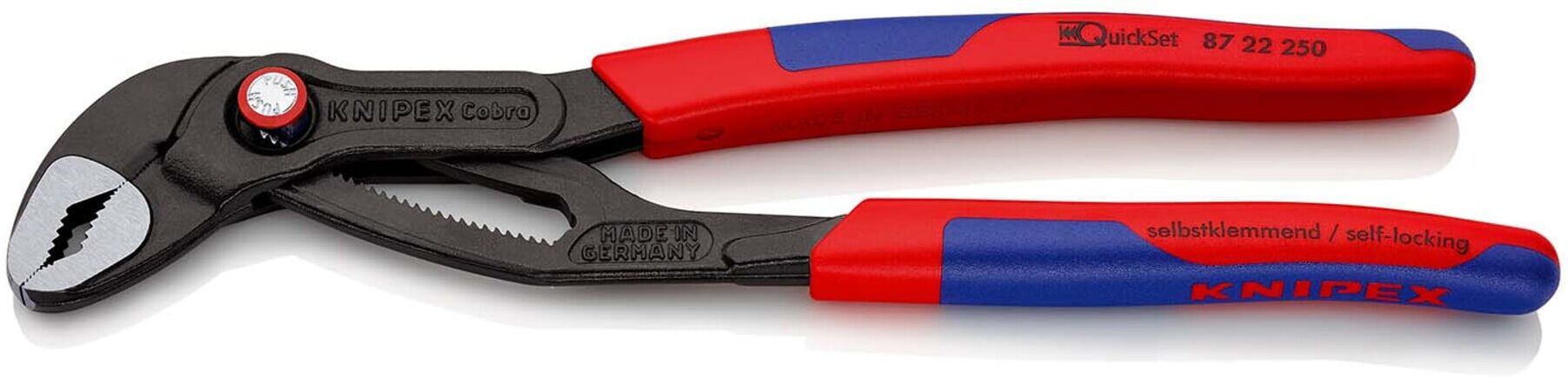 KNIPEX 87 22 250 Cobra® QuickSet Hightech-Wasserpumpenzange mit schlanken Mehrkomponenten-Hüllen grau atramentiert 250 mm)