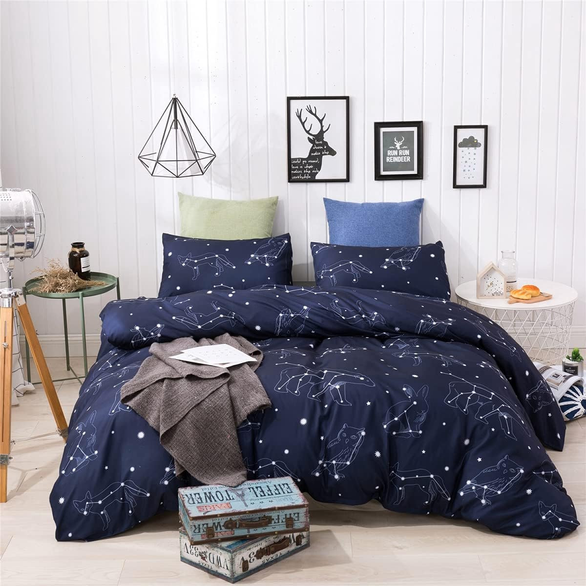 Blauw Dekbedovertrek Set met Constellatie Stijl, 200 x 200 cm