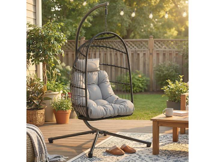 Outsunny Fauteuil Suspendu Œuf Gris Clair Métal Hauteur Réglable