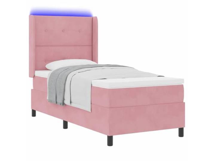 KKgypkn Boxspringbett mit Matratze mit LED Rosa 90 x 190 cm Samt, LED Boxspringbett mit Matratze Rosa, mit Beleuchtung