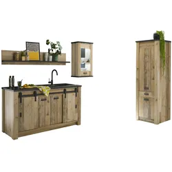 KÜCHEN-SET Used Wood hell, anthrazit, Küchenschrank Set 4-teilig mit Soft-Close