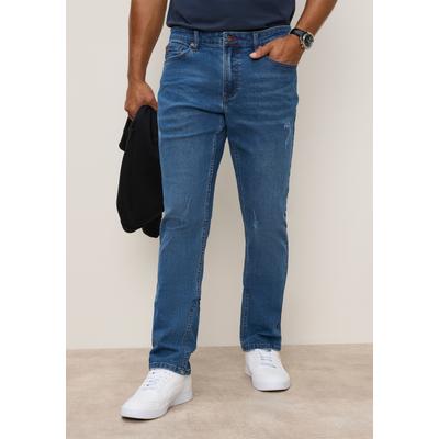 Slim-fit-Jeans BRUNO BANANI "Liam", Herren, Gr. 29, Länge 32, dunkelblau used, Denim/Jeans, Obermaterial: 55% Baumwolle, 33% Polyester, 10% Viskose, 2% Elasthan, unifarben, slim fit lang, Jeans Slim-fit-Jeans, mit schmaler Beinform, niedrige...