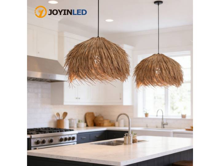 Lampe suspendue en rotin tissé à la main JOYINLED, 50 cm, style vintage, pour boutique, bar, salon, lustre LED, décoration de loft