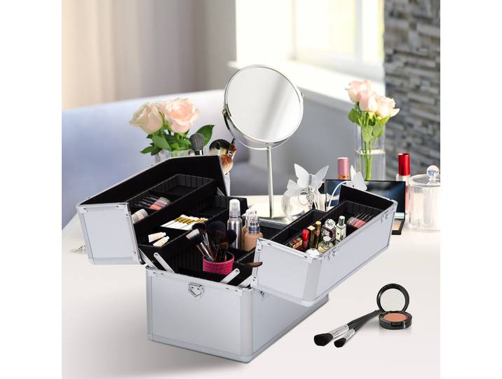 HOMCOM Mallette Maquillage 3 Niveaux avec Clés Argent