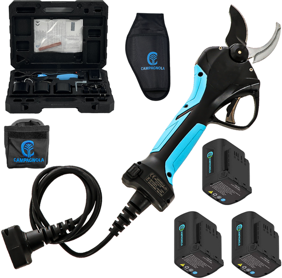 Campagnola Stark XL - Forbice elettrica da potatura con kit cavo e fondina per batteria - 3x 21,6V 2,5 Ah - Diametro di taglio 40mm