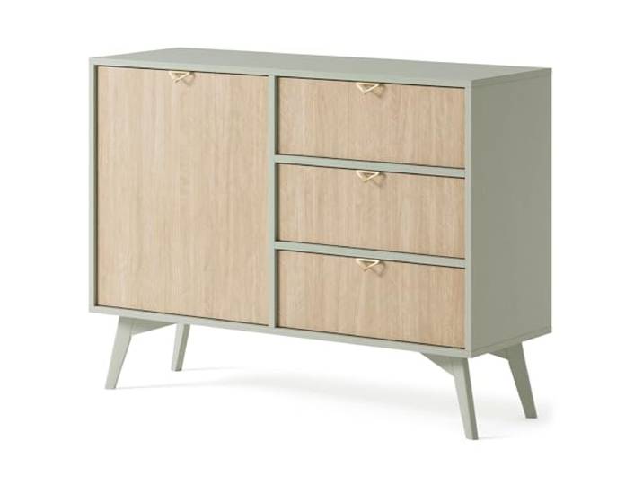 Kommode Tofino Eiche/Grün 106x80x38 cm Kommode TOFINO - Eiche - Grün - Metallgriffe - Holzbeine - 3 Schubladen - Breite 106 cm, Höhe 80 cm, Tiefe 38 cm