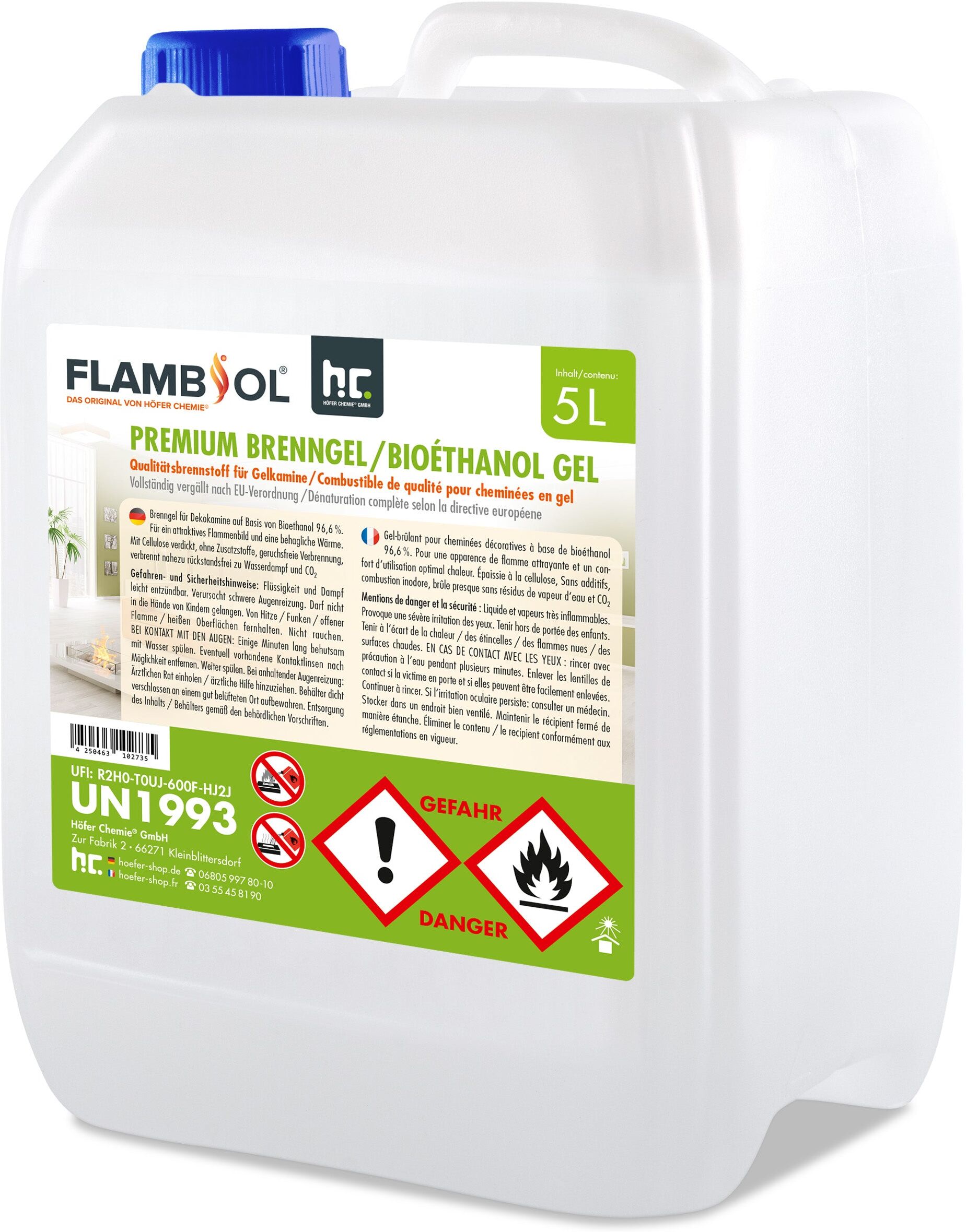 Höfer Chemie GmbH 1x 5 L  Gel combustible Premium