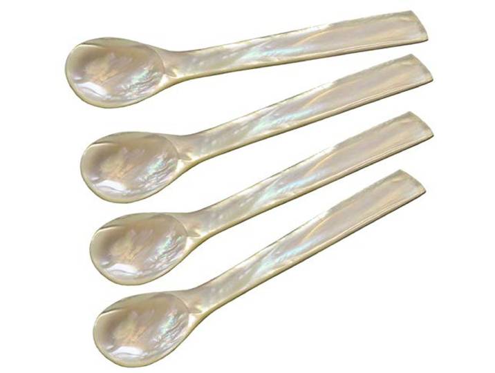 EDZARD Eierlöffel 4er-Set (L 11 cm), Meer-Perlmutt, Griff eckig Handarbeit, 100% Naturprodukt, Pinctada maxima, in edler Geschenkverpackung, Perlmuttlöffel, Kaviarlöffel, Frühstückslöffel