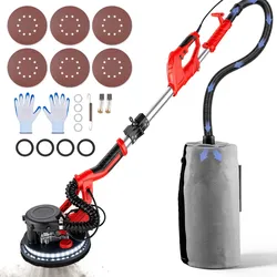 VEVOR Rotationswandschleifgerät 750W, klappbarer Gipskartonschleifer mit Teleskopgriff, variable Drehzahl 800–1750 U/min, Wandschleifer mit LED-Streifenleuchte und Staubbeutel