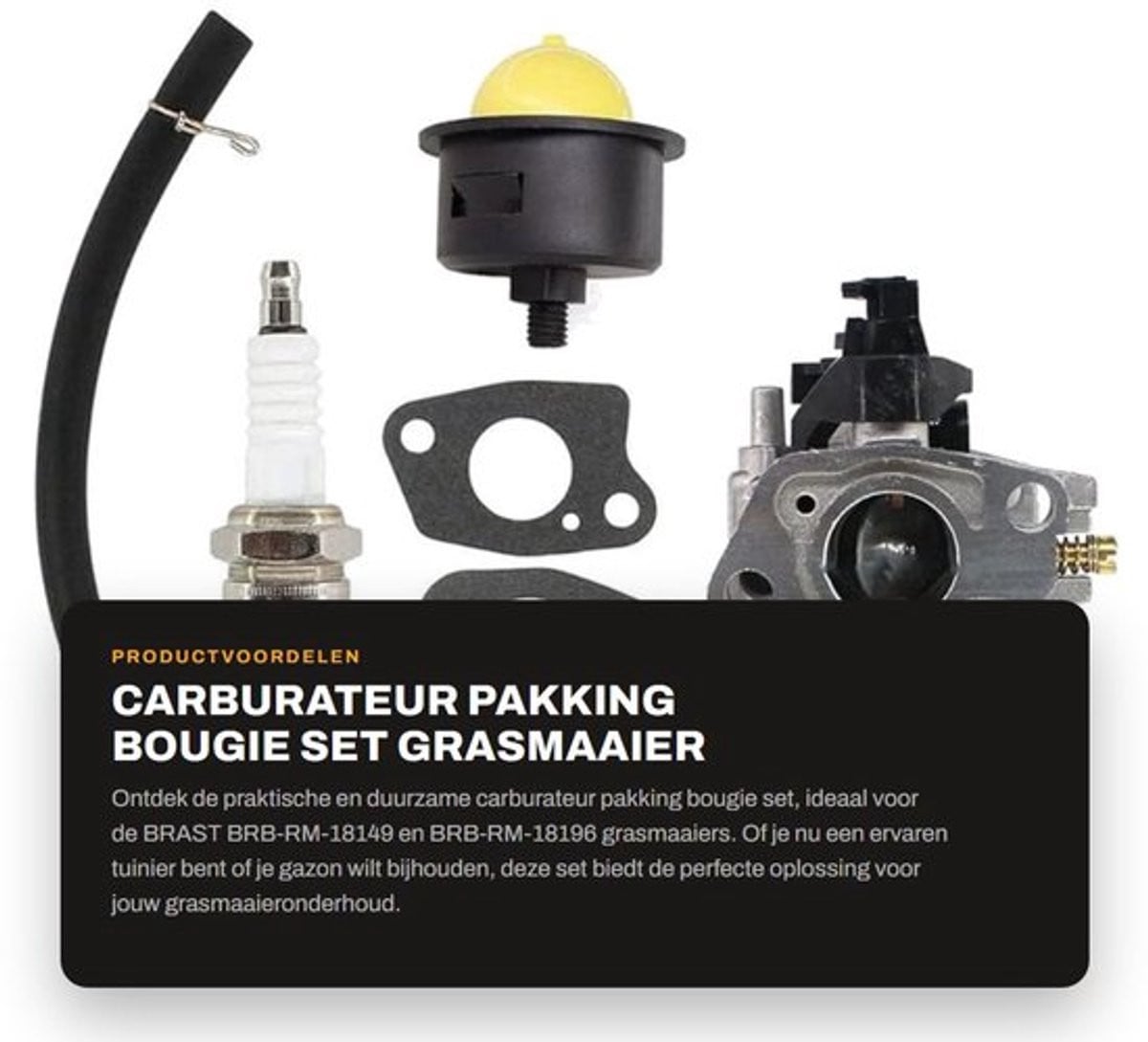 Carburateur Set voor Grasmaaier met Carburateur, Pakkingen, Slang, Pomp Primer en Bougie - Multicolour
