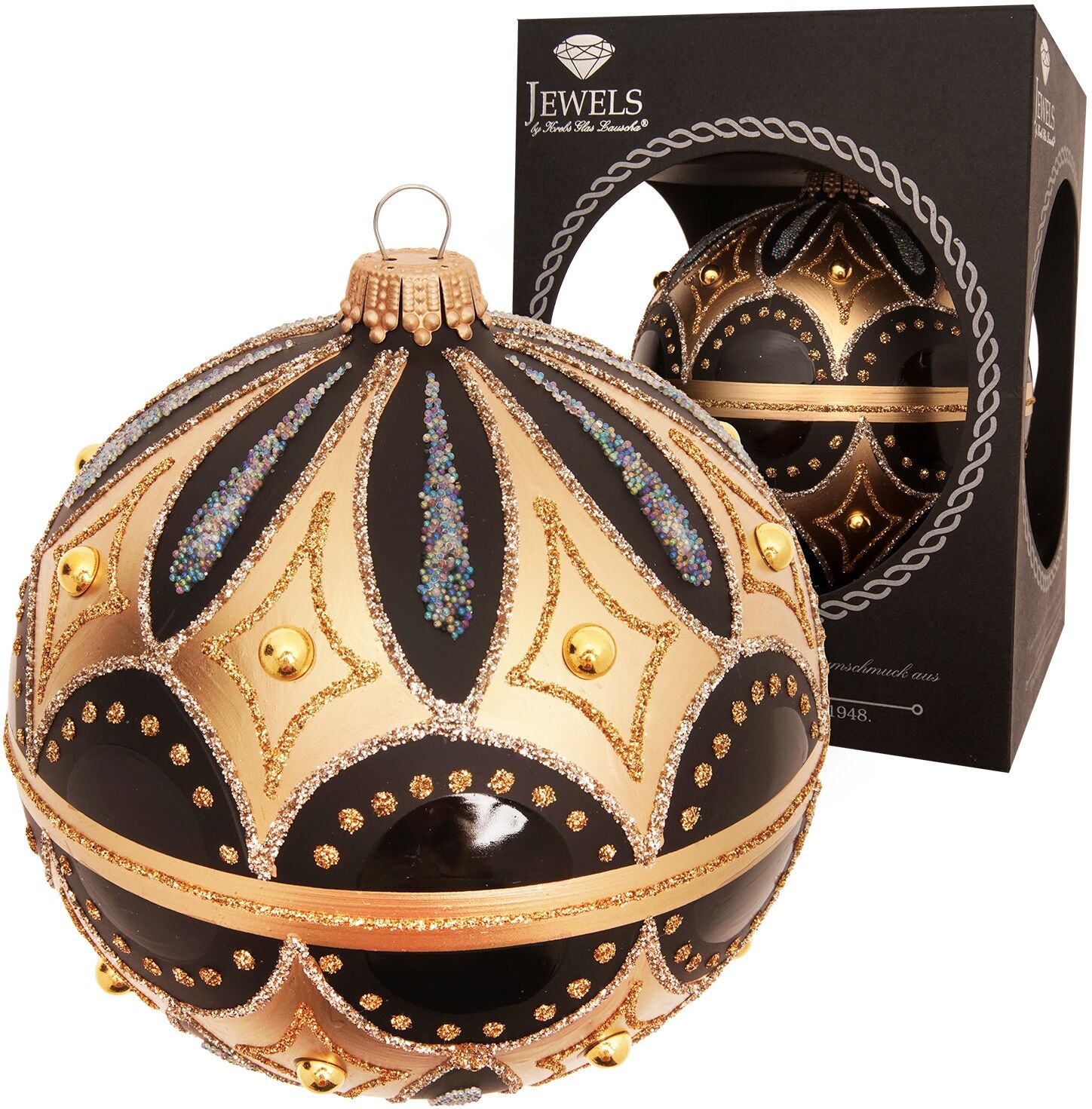 Weihnachtsbaumkugel KREBS GLAS LAUSCHA "Weihnachtskugel Stil byzantinisch schwarz 10cm", schwarz, B:10cm H:10cm T:10cm Ø:10cm, Glas, Weihnachtsbaumkugeln, Weihnachtsbaumkugel, Dekoriert mit Liebe zum Detail