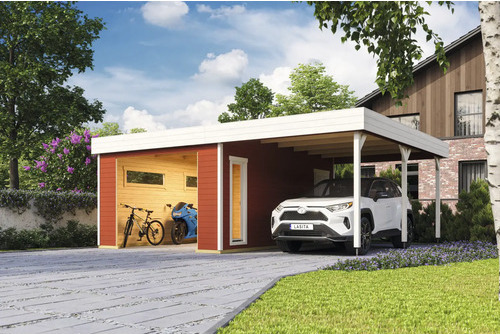 Einzelgarage Outdoor Life Bahamas ohne Tor inkl. Dachanbau 660 x 540 cm schwedenrot