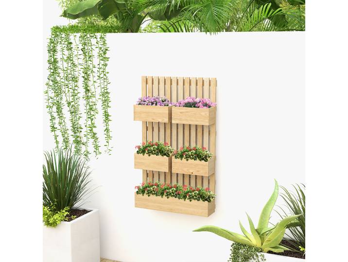 Outsunny Jardinière Murale 5 Bacs Bois Massif 60x100cm