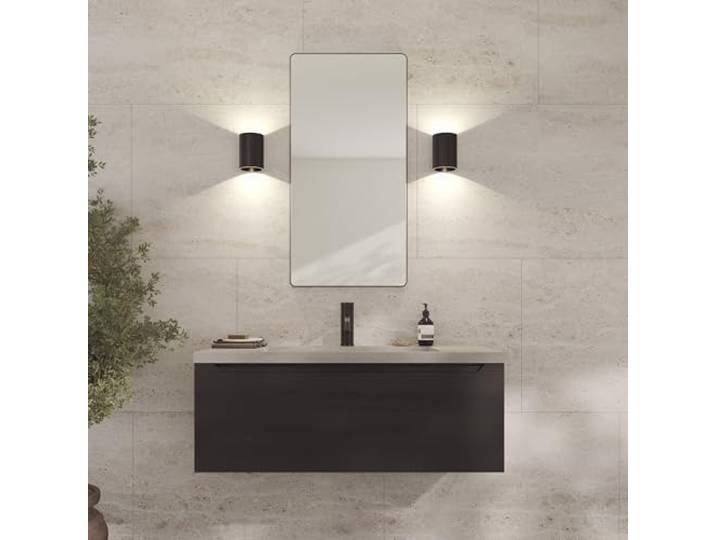 Loevschall Refine Spiegel Wandspiegel Schwarz mit Rahmen 45x90 cm Dekorative Spiegel für Bad, Wohnzimmer, Schlafzimmer & Flur Minimalistischer & Stilvoller Spiegel aus gebürstetem Messing