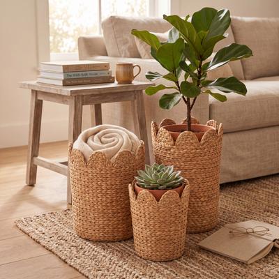 Arcilla Elemental - Brown Seagrass Handmade Woven Decorative and Functional Storage Basket (Set of 3)