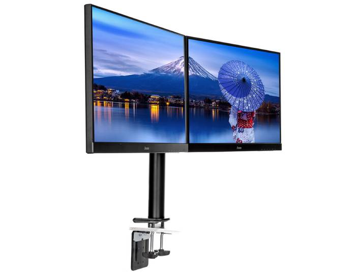 iiyama eenvoudige en functionele dubbele monitorarm voor bureau