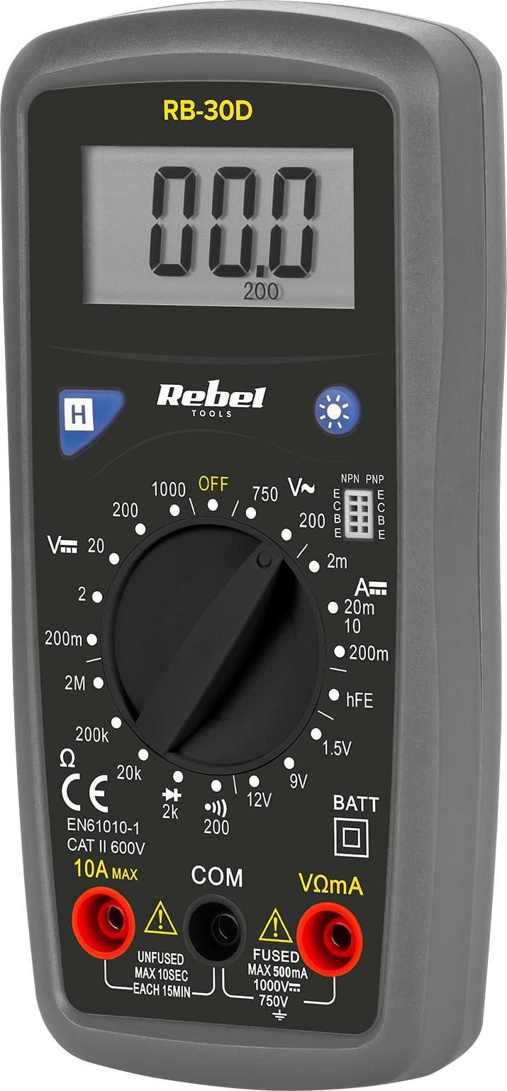 Rebel MIE-RB-30D Digitale zakmultimeter, grijs