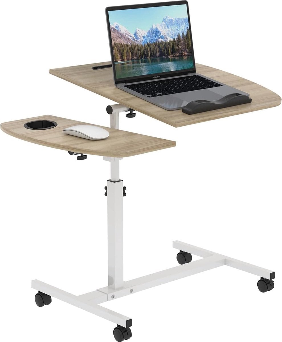 Verstelbare Laptop Bedtafel met Wieltjes en Bekerhouder