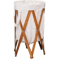 HELLOSHOP26 Faltbarer Wäschekorb 42 x 70 cm Holz und cremefarbener Stoff