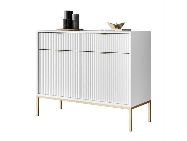 Lookway Sideboard Cortado Gold Ksz104 MIT Schubladen Weiss, Weiß, 104x83x39 cm, Kleinmöbel, Kommoden, Kommoden