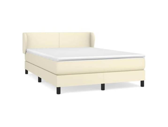 PUGYNBK Boxspringbett, Kunstleder, cremefarben, 140 x 190 cm Verstellbares Kopfteil, Taschenfederkernmatratze, mittlere Härte, einfache Reinigung