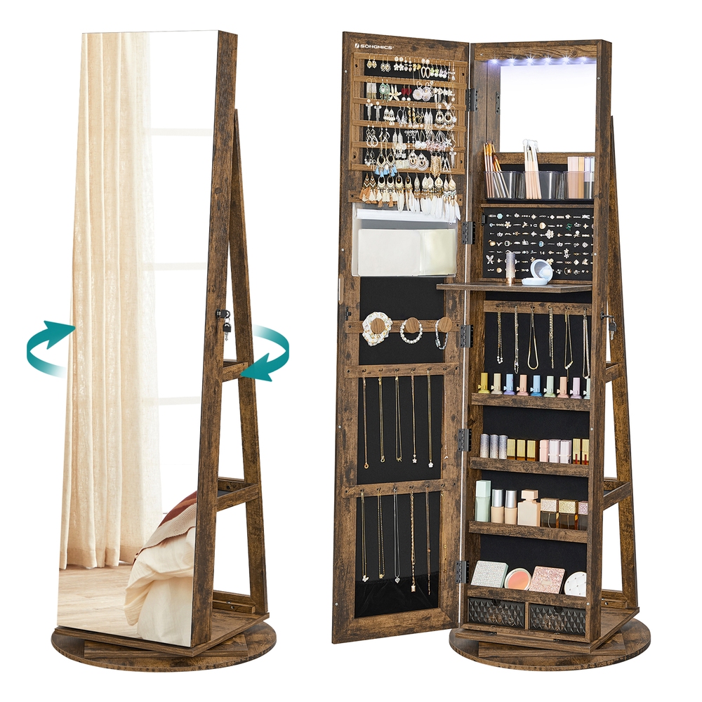 SONGMICS Schmuckschrank mit rahmenlosem Ganzkörperspiegel JJC007X01