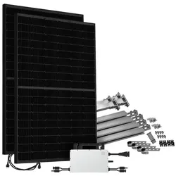 Offgridtec® Solar-Direct 900W HMS-800W-2T Balkonkraftwerk Bifazial Full Black Schukosteckdose - 10m - Montageset für Balkongeländer