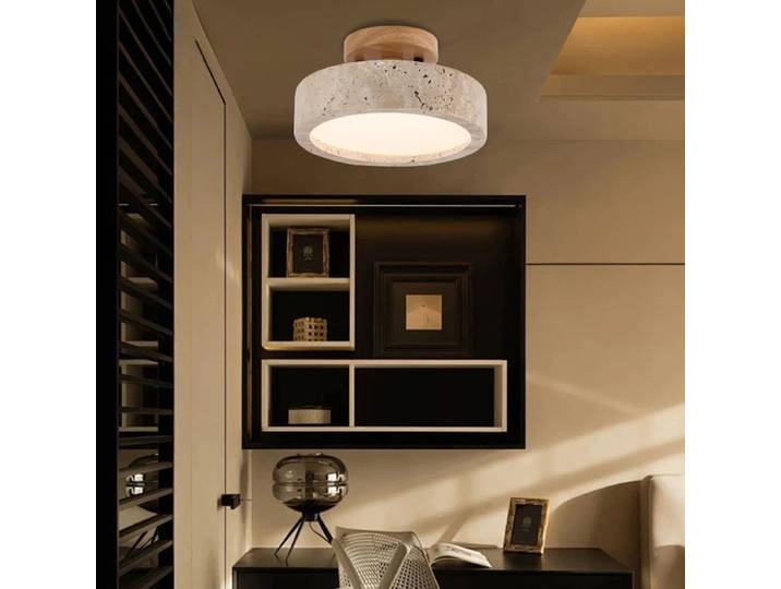 Lampe de plafond en marbre jaune Wabi Sabi, hall d'entrée, couloir, balcon, restaurant, hôtel, allée, lampe décorative en travertin pour balcon