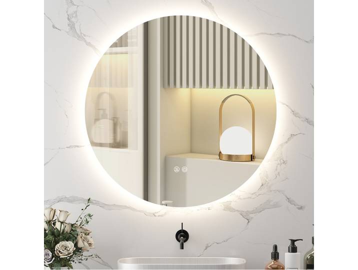 kleankin Miroir LED Rond Ø80cm Antibuée Murale Salle de Bain