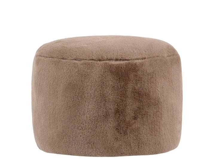 Pouf repose-pieds rond en imitation fourrure de lapin brun moka