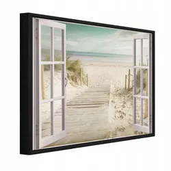 BILDER mit Rahmen Fenster Strand Beige 60x40 cm