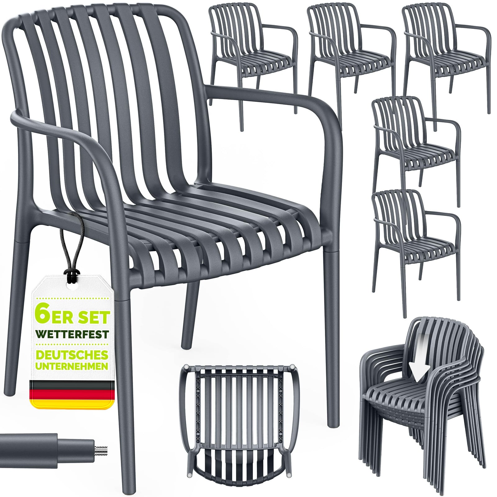tillvex 6-delige set stapelbare weerbestendige tuinstoelen met armleuningen