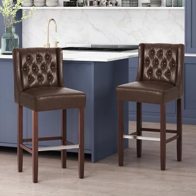 Kodotan sofa 30.5 Inch Seat Height Bar Stool, PU Upholstery with Back & Metal Footrest, Counter Stool
