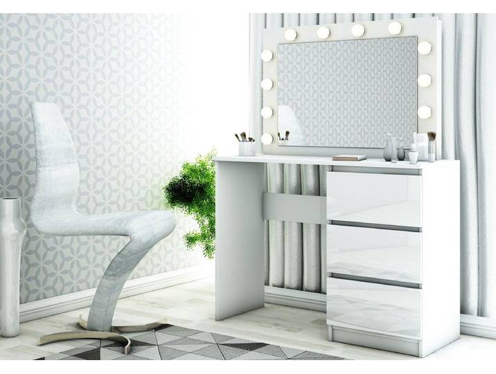 Designer Schminktisch Hollywood (inkl. Spiegel und Glühbirnen) - Hochglanz - Luxusbetten24