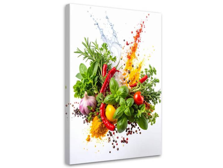 Feeby Leinwandbild Kräuter Gewürze Gemüse 80x120cm, Mehrfarbig, Essen/Getränk, Rechteckig, 80x120 cm, Bilder & Rahmen, Bilder, Leinwandbilder