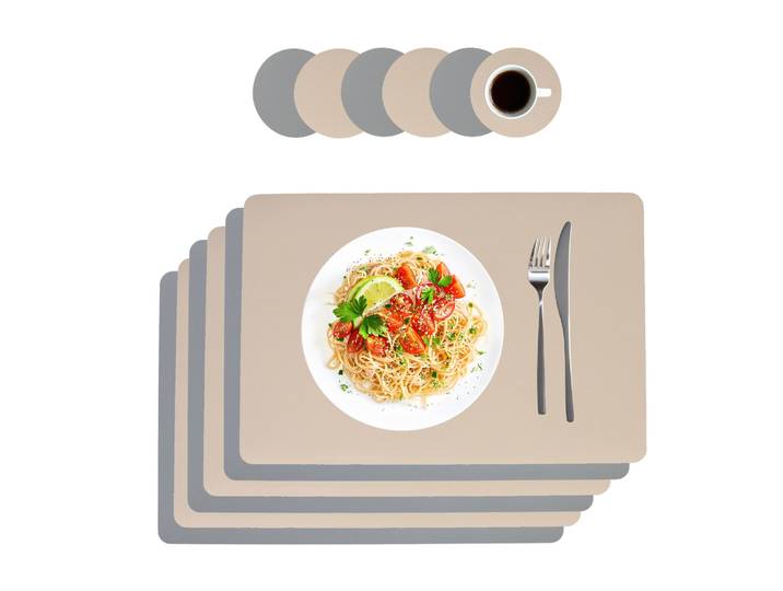 Platzdeckchen mit Untersetzern 6er-Set Beige-Grau