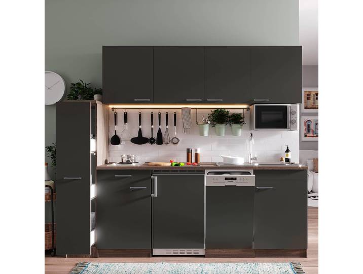 Cuisine Oliver VIII 225cm Gris/Gris Plaque de cuisson